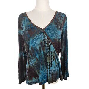 Vintage Donna Babydoll Wrap Top Sz XL Velvet Burnout Fairycore Whimsigoth Blue